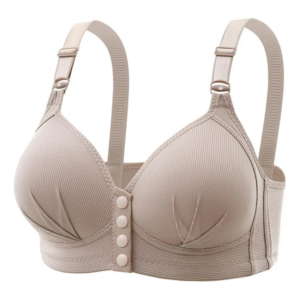 Mid-aged Women Sports Bra Front Button Closure 3/4 Cup Wireless Good Breathability Shockproof Push-up Yoga Daily Lady Bra