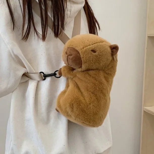 

Soft Cartoon Capybara Backpack Hamburg French Fries Kawaii Handbags Plush Korean Style Doll Fur Bag Party