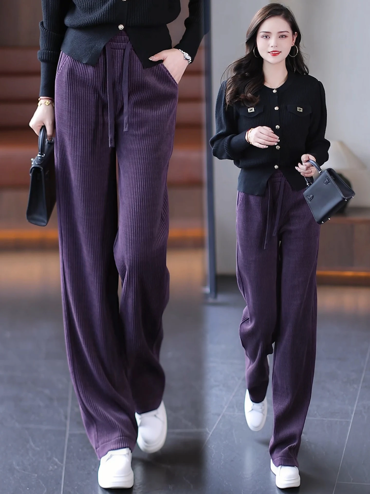 

Женские брюки с высокой талией и широкими штанинами, прямого кроя, для весны, осени и зимы, повседневные, универсальные, с эффектом стройности, струящиеся