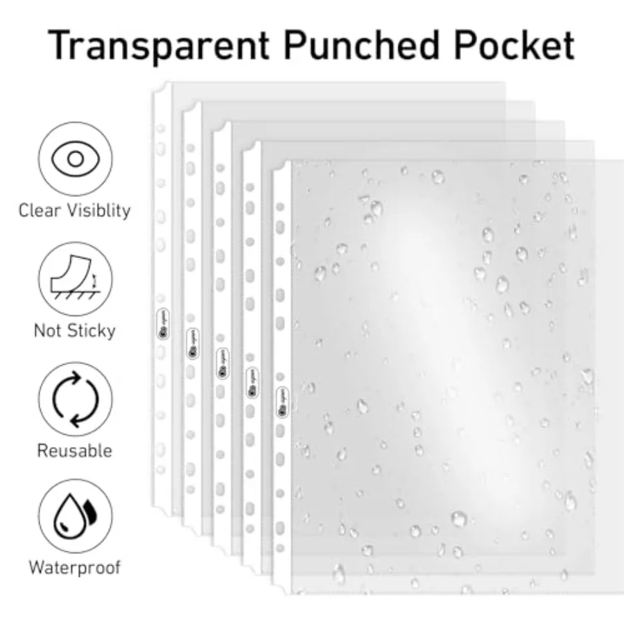 80 Folha transparente protetora para BindeHeavyweight A4 Puhed Pocket com abas adesivas Mangas fichárias sem ácido de 120 mícrons reforçadas 11