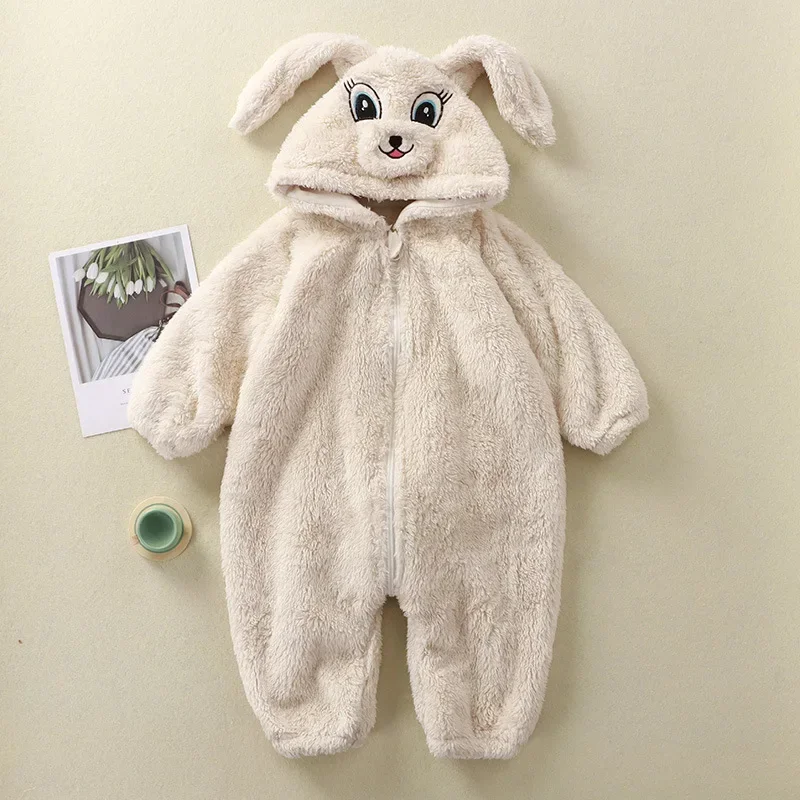 Baby Cartoon Bunny Panda Plush Jumpsuit for Infants and Young Children Cute Warm Autumn and Winter Long Sleeve Trousers