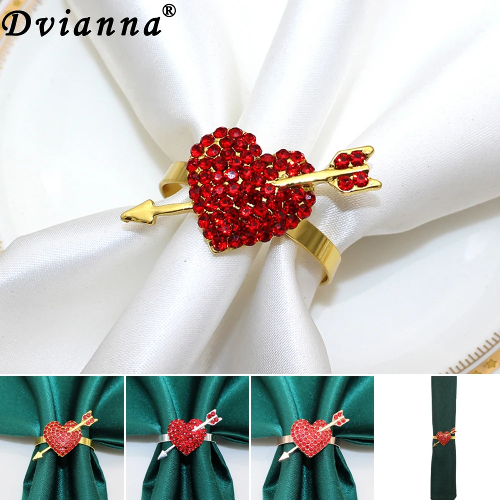 

8Pcs Romantic Heart Napkin Rings Rose Napkin Holder for Valentine's Day Wedding Thanksgiving Birthday Party Table Decor HWW45