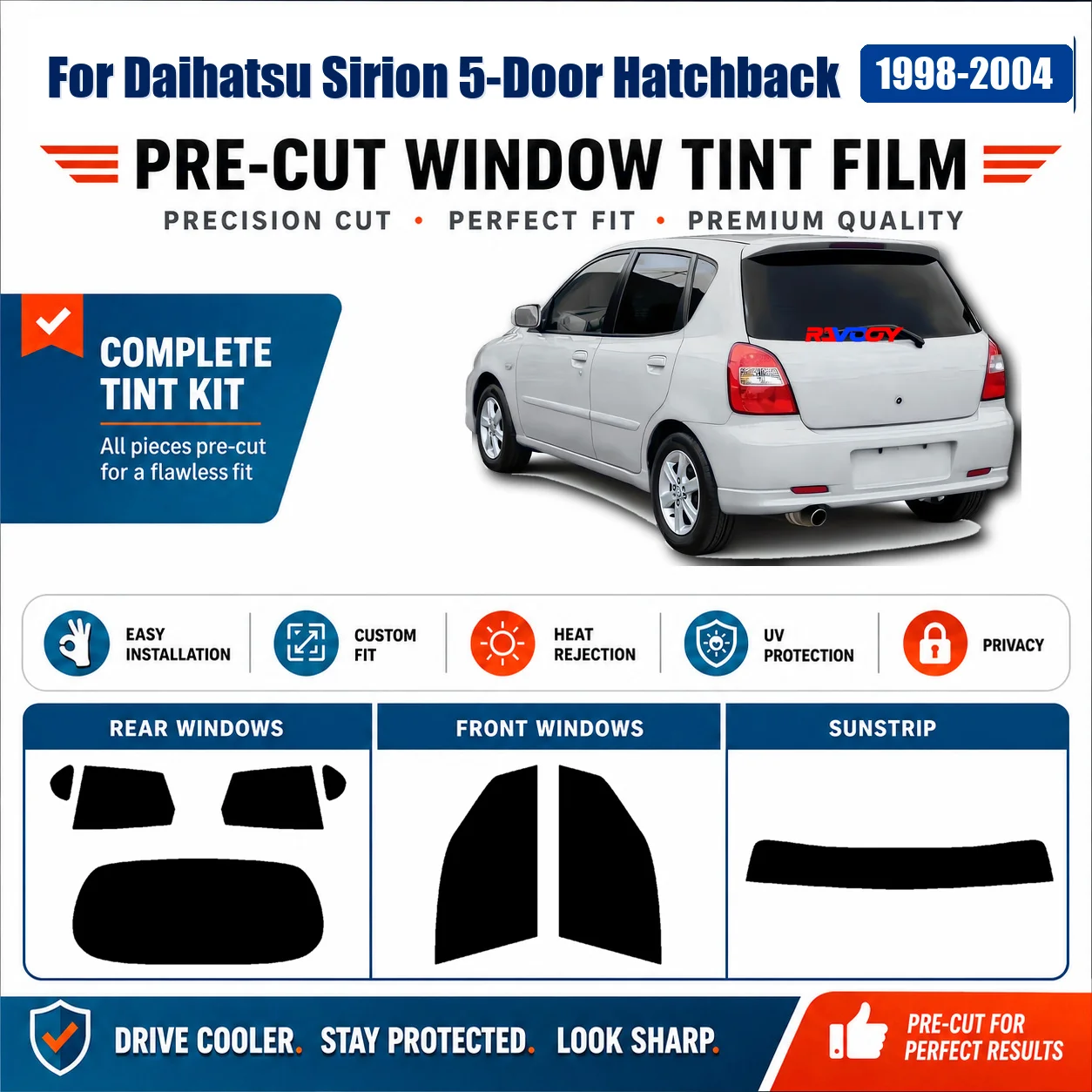 For Daihatsu Sirion 5-Door Hatchback 1998-2004 Glass Tint Kit DIY Front Rear Side Window Vehicle Sun Shade
