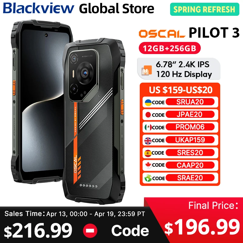 Blackview Oscal PILOT 3 Rugged Phone 6.78-inch 2.4K IPS 120Hz Display 5G MediaTek Dimensity 6300 50MP 7500mAh NFC Cellphone