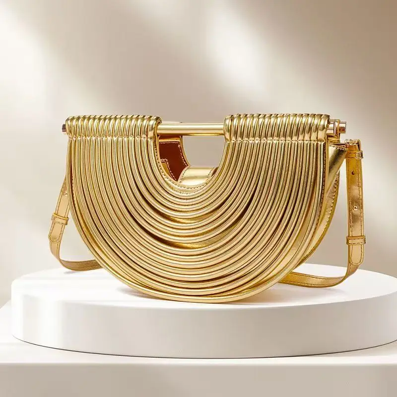 

Handbags for Women 2026 New Gold Luxury Designer Brand Moon Handwoven Noodle Bags Leather Pulled Hobo Silver Evening Clutch Chic
