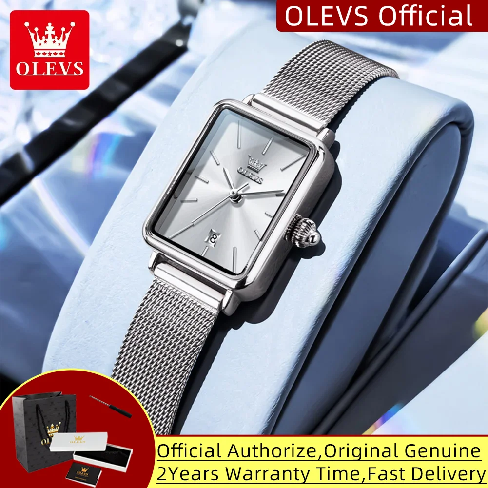 OLEVS 3692, кварцевые наручные часы, подарки, модные винтажные квадратные ультратонкие женские часы, водонепроницаемые женские часы из нержавеющей стали