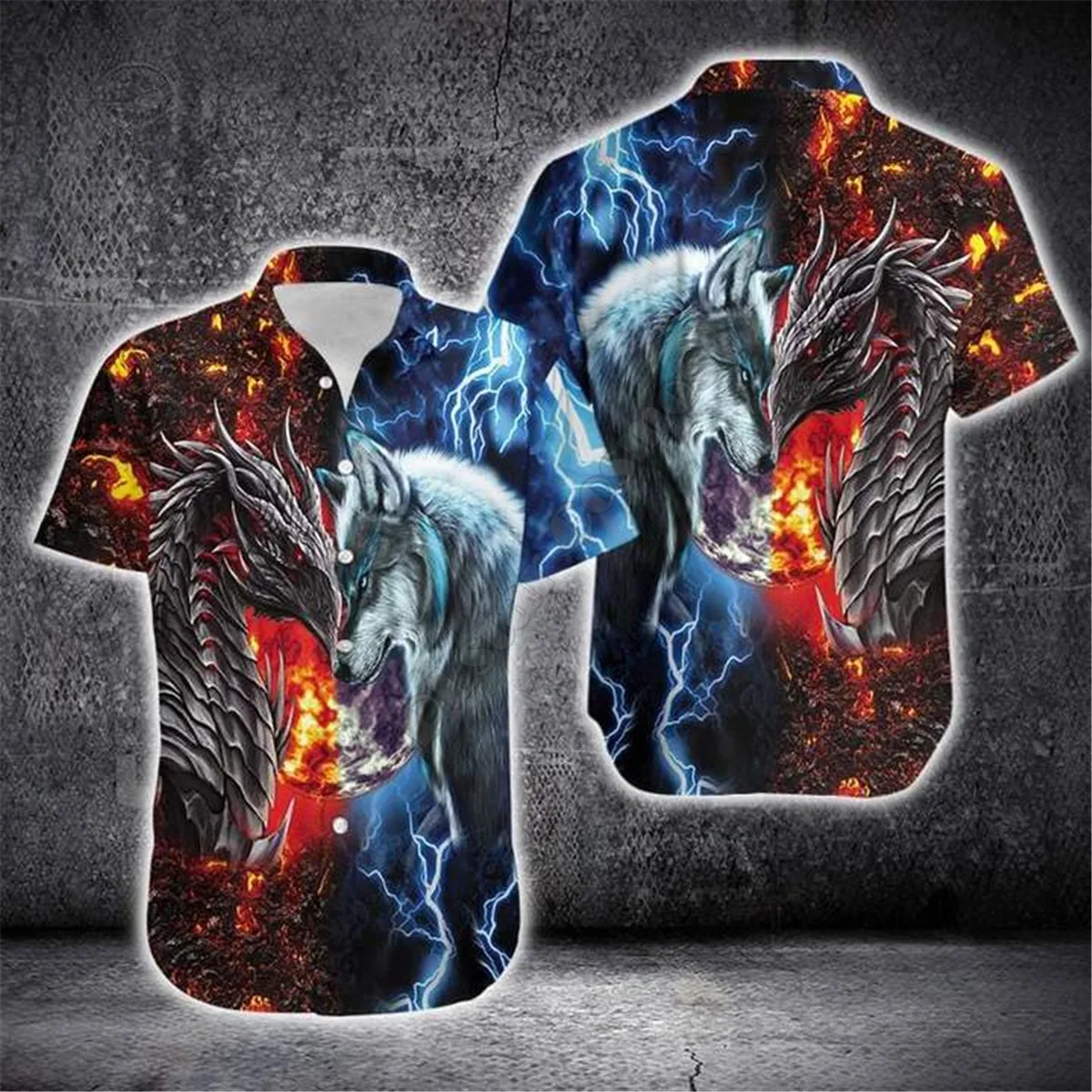 Hawaii Shirt Beach Summer Dragon And Wolf Hawaiian Shirt 3D Printed Men For Women Tee hip hop shirts cosplay costume