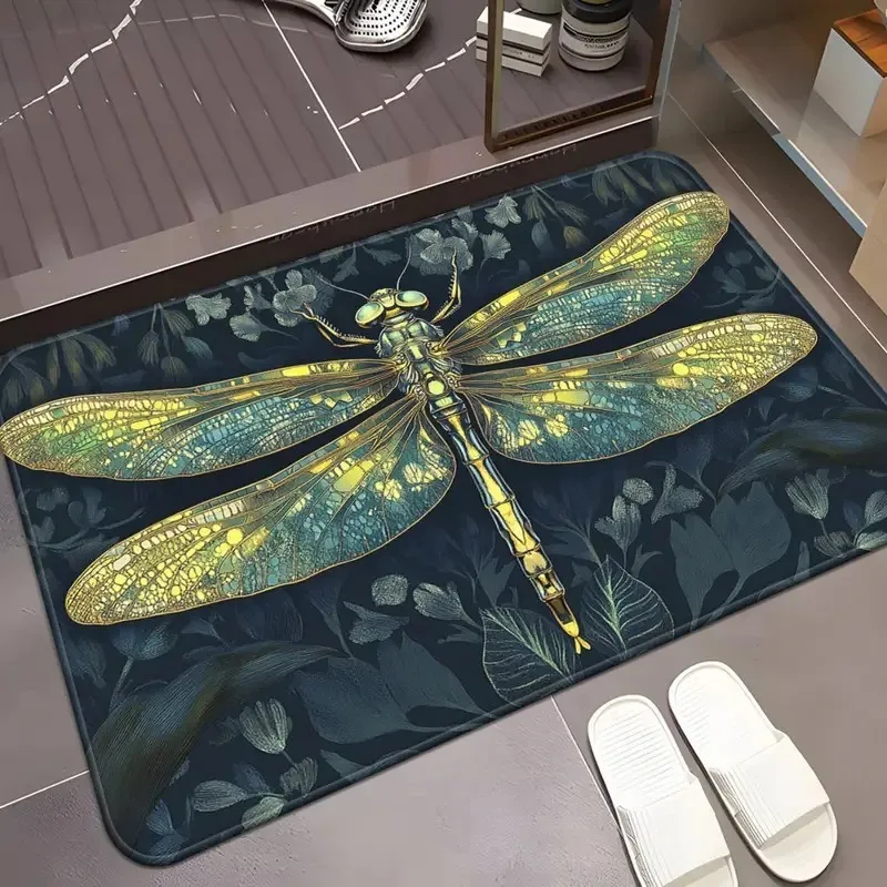 سجادة باب غير قابلة للانزلاق بطباعة اليعسوب، سجادة مدخل حديثة لتزيين المنزل، متينة للاستخدام الداخلي والخارجي، سهلة التنظيف