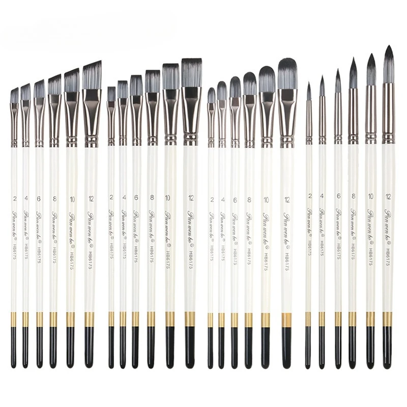 6 قطع من فرشاة طلاء النايلون الخشبية، تلوين موحد جيد لامتصاص الماء، لوحة زيتية من الأكريليك بألوان مائية، مخطط رسم الغواش #6