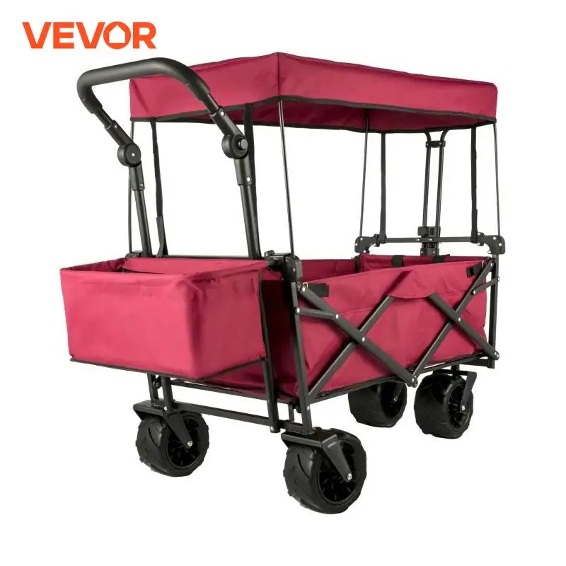 VEVOR 7In Wheel Folding Wagon Cart 220.5 Capacity W/ Adjustable Handle Pull Oxford Cloth Collapsible Outdoor Garden Trolley Cart