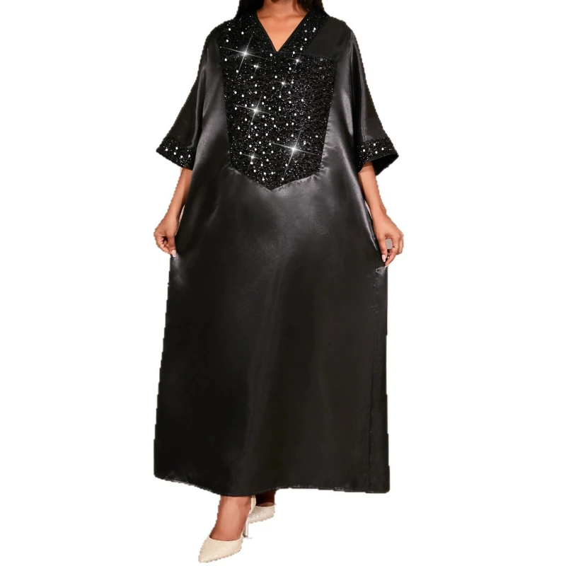 

Женские элегантные блестящие платья-бубу с блестками, кафтан, свободный V-образный вырез, традиционные африканские вечерние платья-бубу, женские мероприятия, осень, новинка