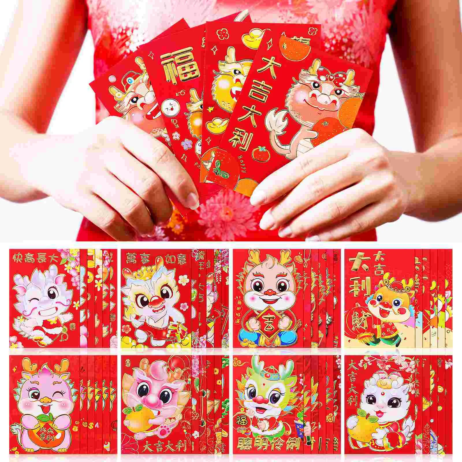 60 Pcs 60th Year of The Dragon Red Envelope Packet Money Pouch Pockets Traditional Luck Bag Gift
