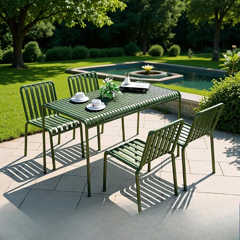 Simple wrought iron bistro set, weatherproof casual dining furniture for cafes, milk tea shops, courtyards and gardens