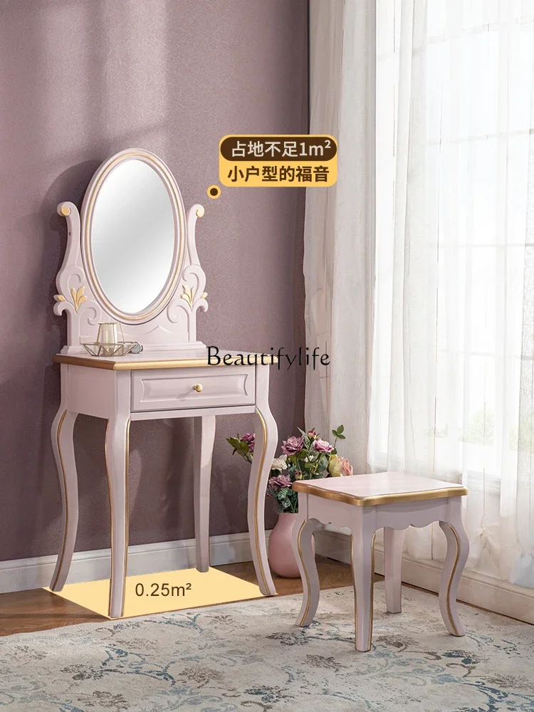 

yj19 Pink mid-century style solid wood dressing table with mirror for bedroom