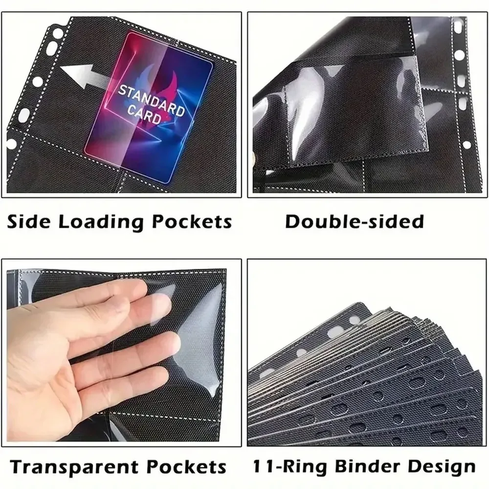 10Pack Black 9-Pocket A4 Trading Card Binder Pages Storage Wallet - Double-Sided Side-Loading Pockets for 180 Game Card。 - view 5