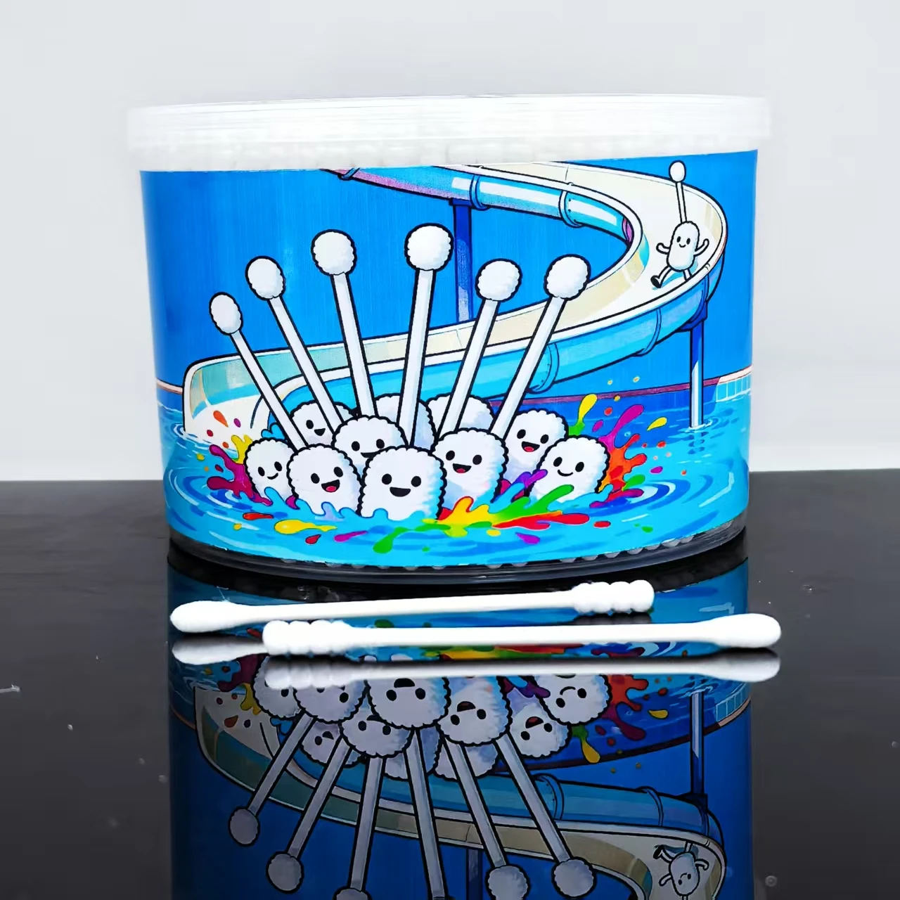 500 Stück Wattestäbchen mit Wasserrutschenelement, kreative Wattestäbchen, doppelköpfige Detailreinigungs-Wattestäbchen, doppelköpfige Wattestäbchen für Erwachsene