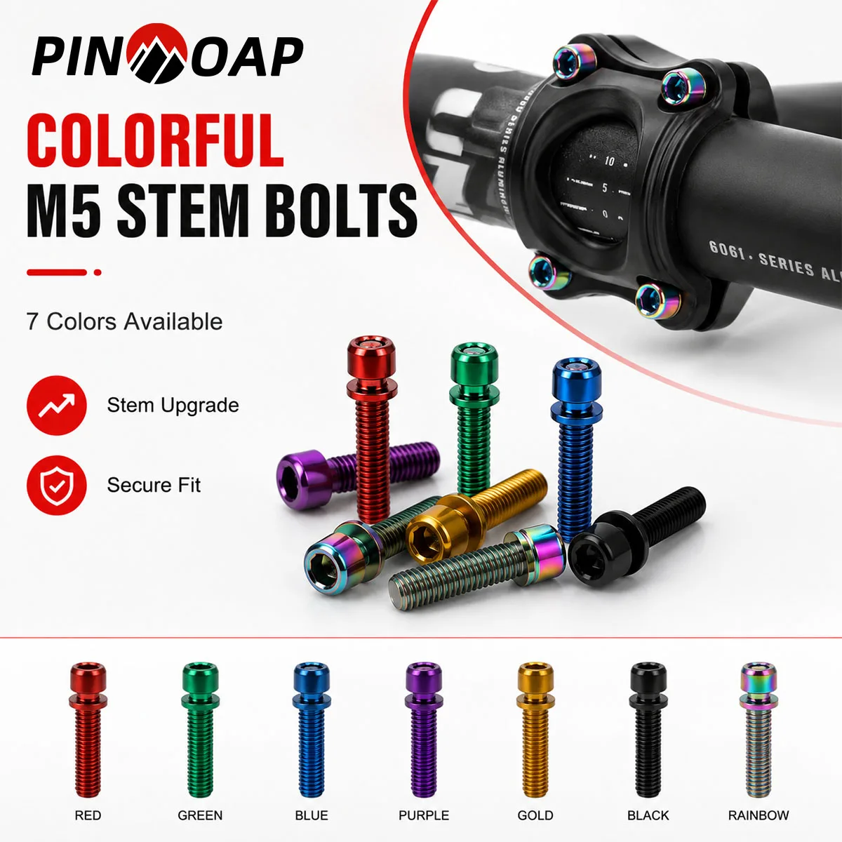 PINMOAP 6PCS Bicycle Handlebar Stem Bolt Set Allen Head Screws Bike Clamp Fixing Bolts For Mtb Road Cycling Upgrade Repair Kit