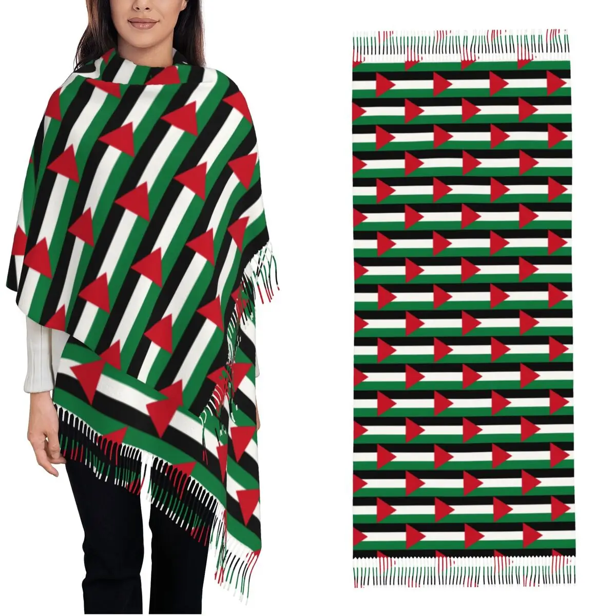 

Шарф с флагом Палестины и длинной кисточкой, сохраняющие тепло шали и накидки, женские шарфы на голову на заказ, осень y2k Cool Bufanda