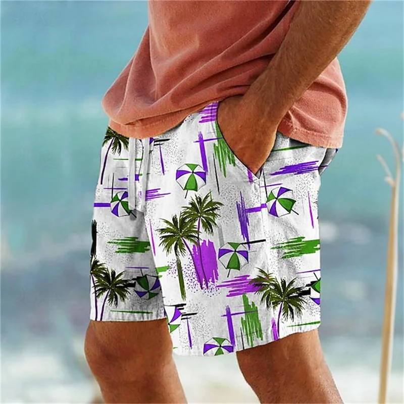 Calções de praia havaianos para homens e mulheres estampa em palmeira 3D, calças curtas extragrandes, shorts de gelo casuais, moda nova verão, 2022