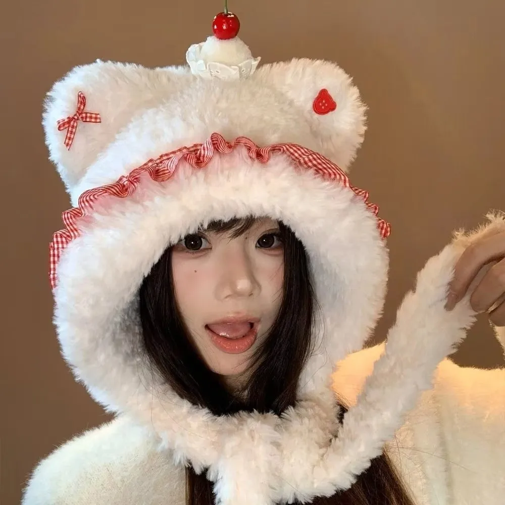 

Gifts Cake Bear Ear Protection Hat Cartoon Korean Style Thick Knitted Hat Breathable Soft Winter Warm Hat Cold Weather