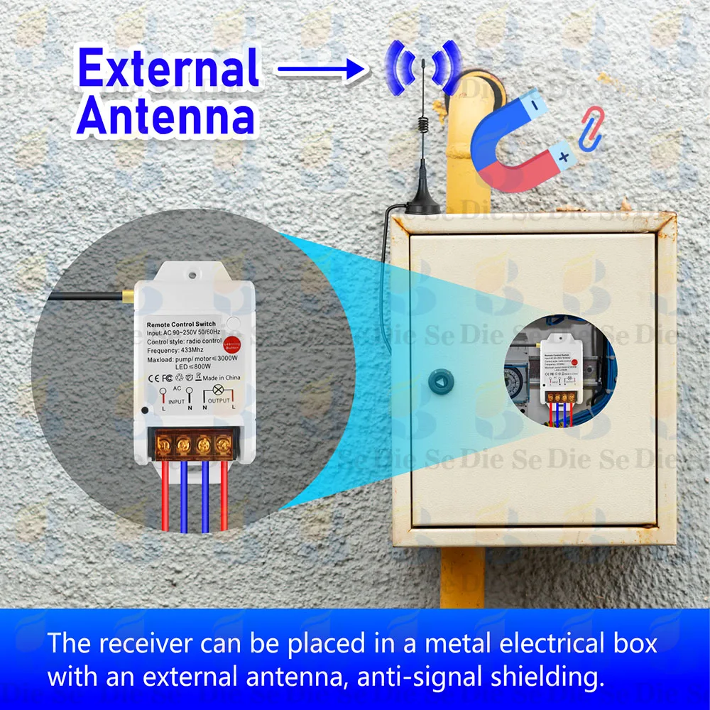 3km uniwersalny pilot zdalnego sterowania AC 110V 220V 30A przekaźnik odbiorczy z anteną 3m Super silny przekaźnik sygnału, do urządzeń domowych