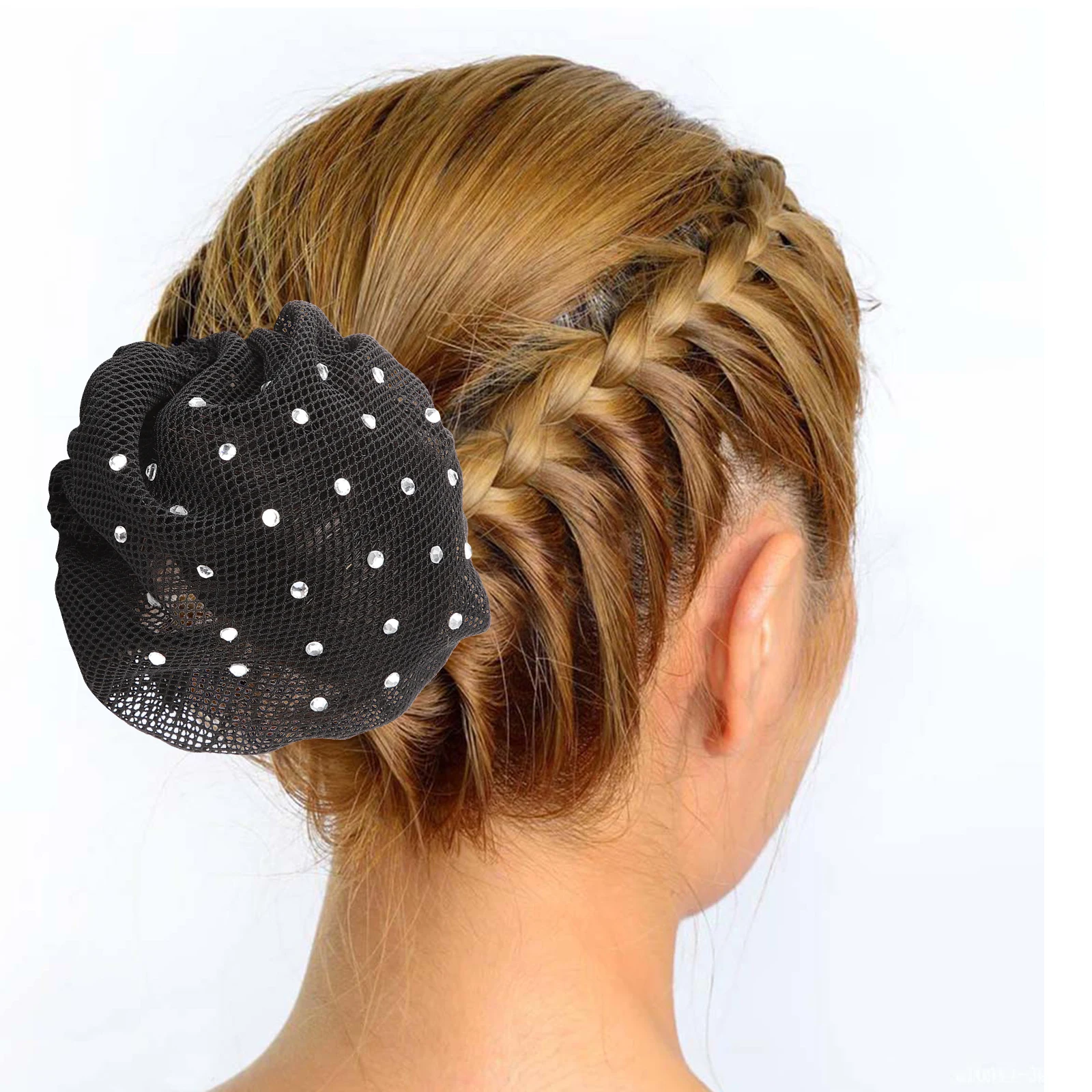 

6pcs Elastic Net Pocket Hair Accessories Black Rhinestone Polyester Women Hairnets Bun Cover Hair Bun Wraps Practical Elegant
