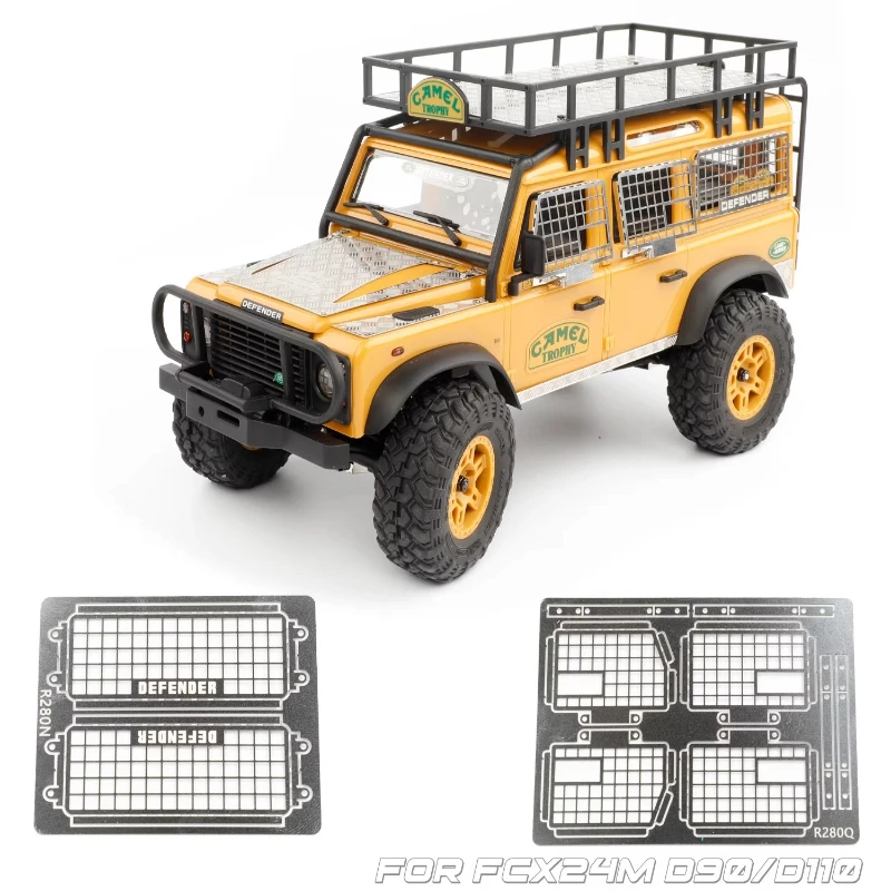 

RC Car Hood Side Skirt Skid Plate Metal Folding Window Net Tail Window Net for 1/24 RC Crawler FMS FCX24m Camel D90 D110 Parts