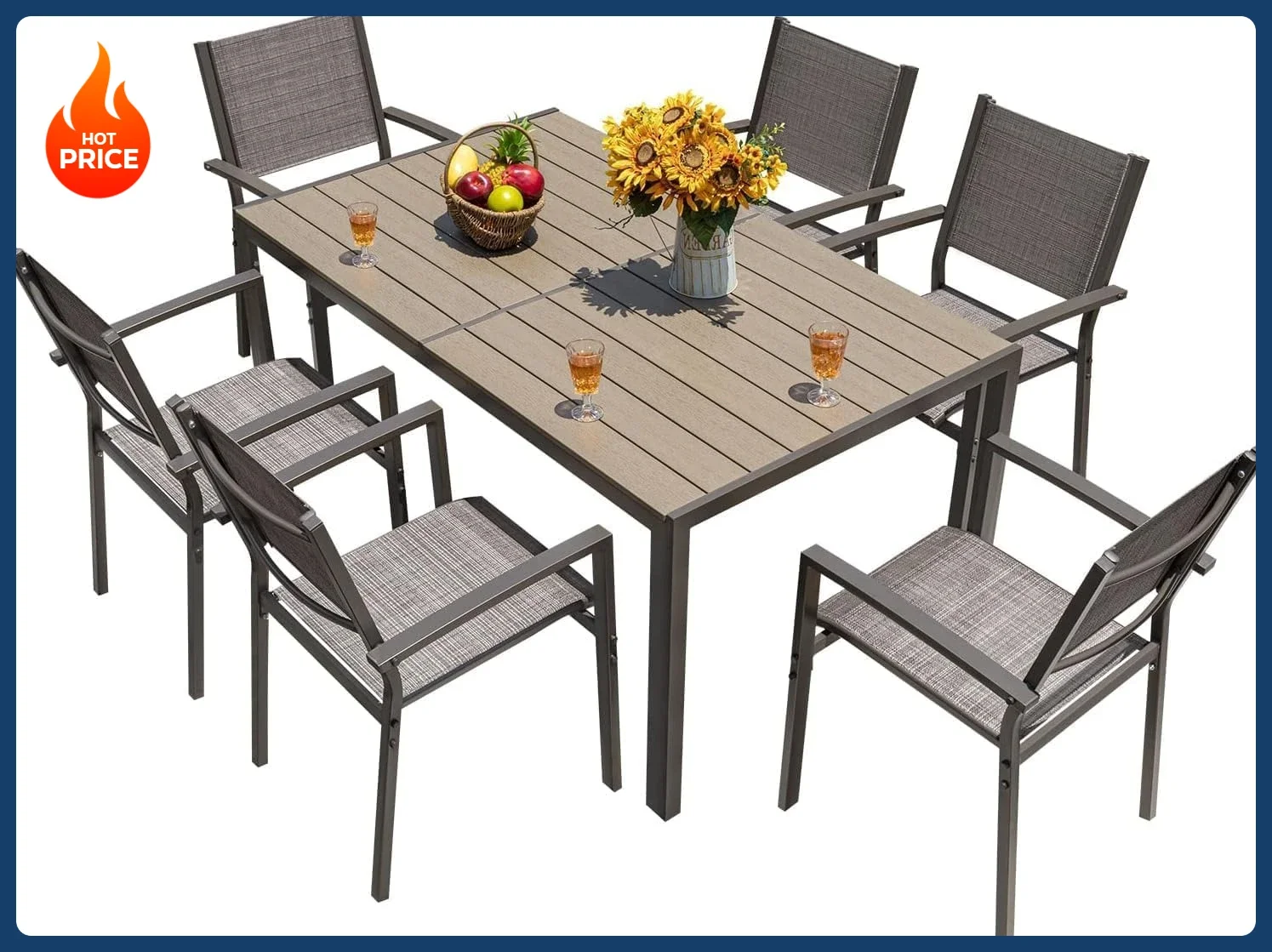 

Bestseller[Free Shipping!]Patio Dining Set 7 Pieces Outdoor Furniture with Large Table and 6 Textilene Chairs for Porch, Poolsid