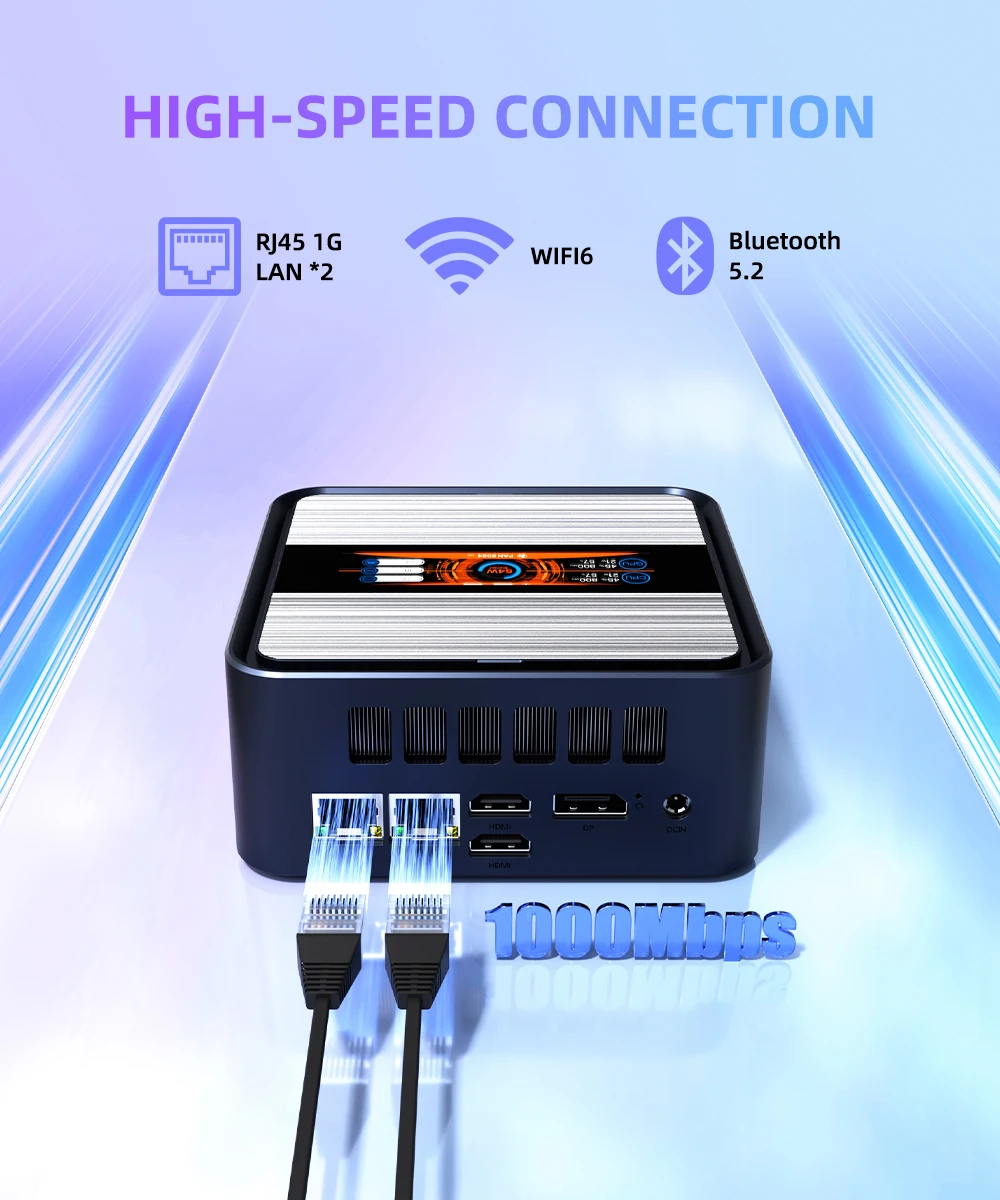ZXIPC Computer Mini PC AMD AMD Ryzen 5 6600U LPDDR5 PCIe 4.0 SSD Mini LCD Schermo da 3,38 pollici Finestra desktop 11 WiFi 6 BT5.2 Tipo-C