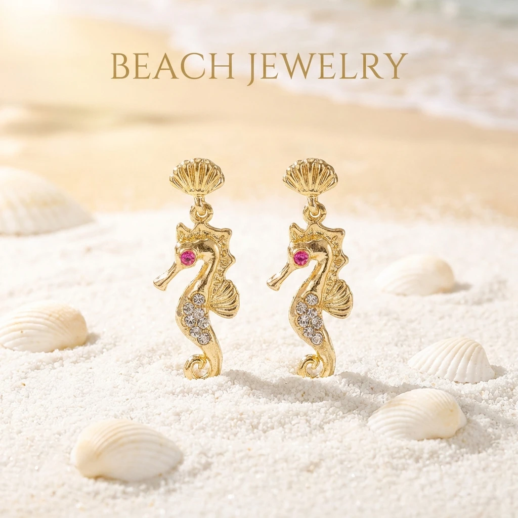 Elegante Rosa Klare Strass-Seepferdchen-Ohrhänger für Damen Goldfarbene Muschel-Ohrstecker Nautisches Ozean-Thema Schmuck Sommer-Geschenk – Detail 9