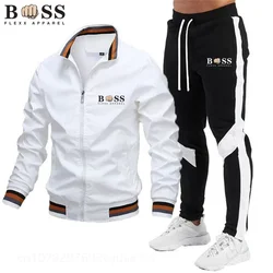 Traje deportivo de invierno para hombre, ropa deportiva ajustada de marca, cárdigan de manga larga, conjunto de 2 piezas para correr de alta calidad, chaqueta + pantalones de chándal