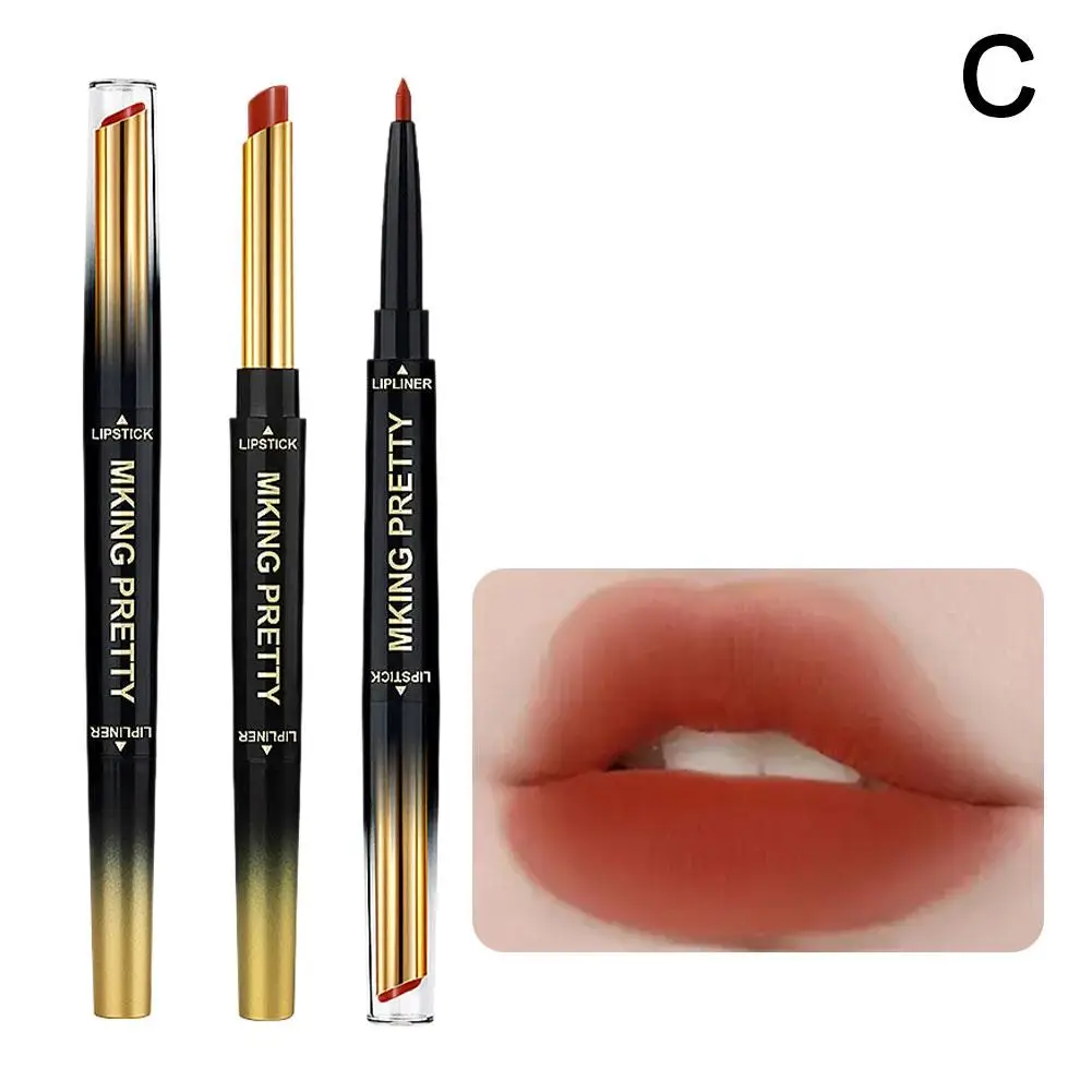 Double Ended Matte Lipstick Women Lip Liner 2 In 1 Cosmetic Lipstick Durable Matte Makeup Waterproof Nude Red Lipstick Lips U5I7