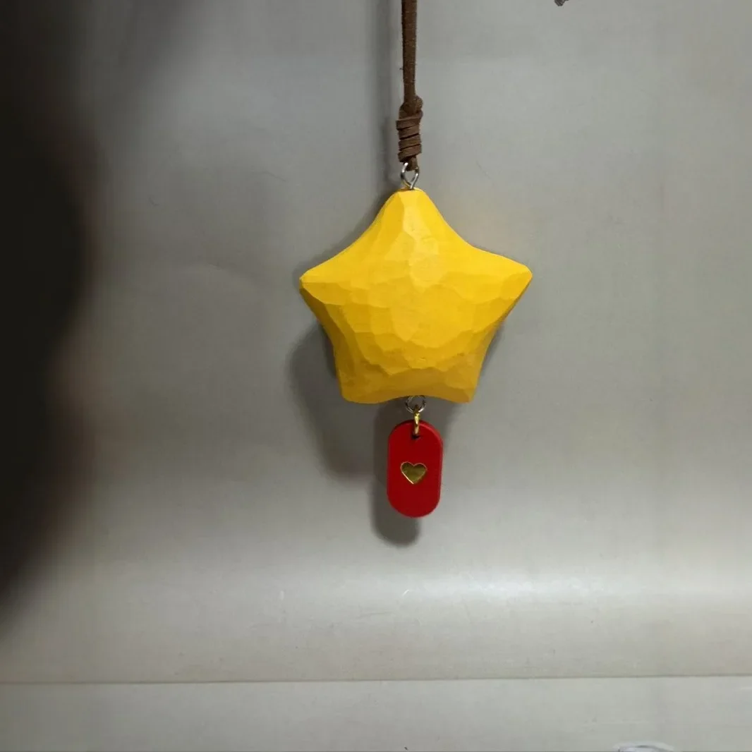 Lucky Star Handmade Car Pendant Cute Wooden Rearview Mirror Engraved Design Interior Accessories Good Luck Carving Gift