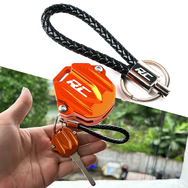 Motorcycle CNC Keychain Case Shell & Keychain Key Ring For Ktm RC 125 RC200 RC390 RC 125 200 250 390 450 2024-2026+ Accessories