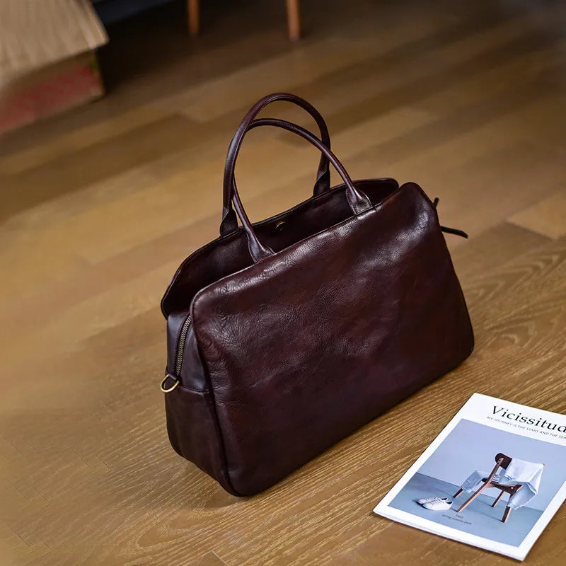 PNDME simple vintage vegetable tanned cowhide men's women's travel bag designer handmade genuine leather large-capacity handbags