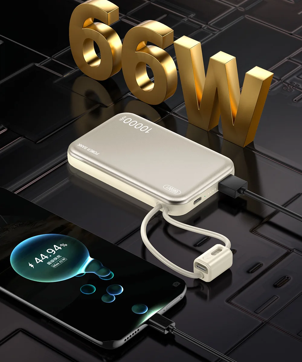 باور بانك CCC 3C بقوة 10000 مللي أمبير في الساعة مع كابل من النوع C بقدرة 66 وات شحن سريع وبطارية خارجية مزود طاقة متنقل لهاتف iPhone Samsun