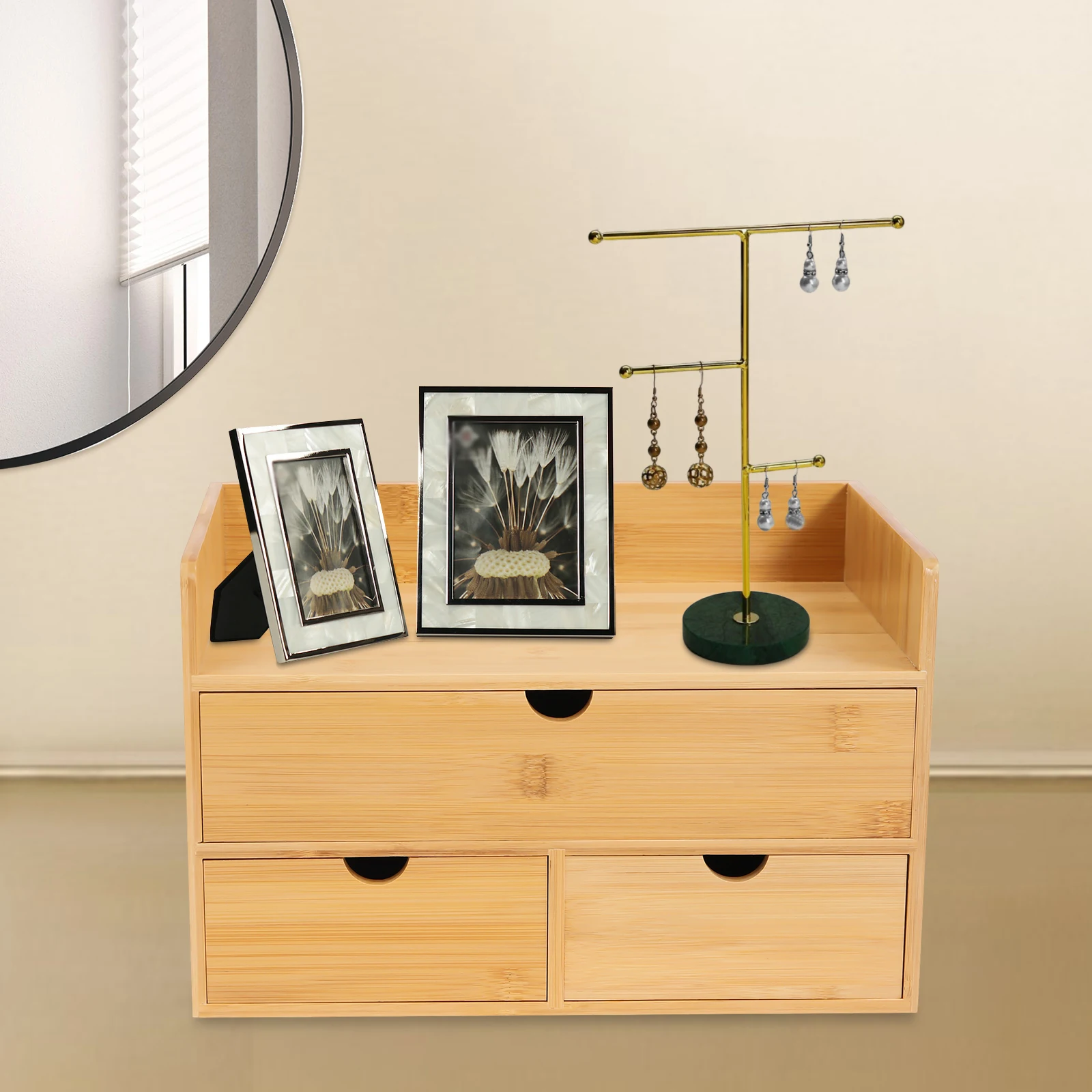 

Original Bamboo 3-Drawer Desk Organizer, Mini Tabletop Storage Box for Office/Home Toiletries, No Assembly Needed