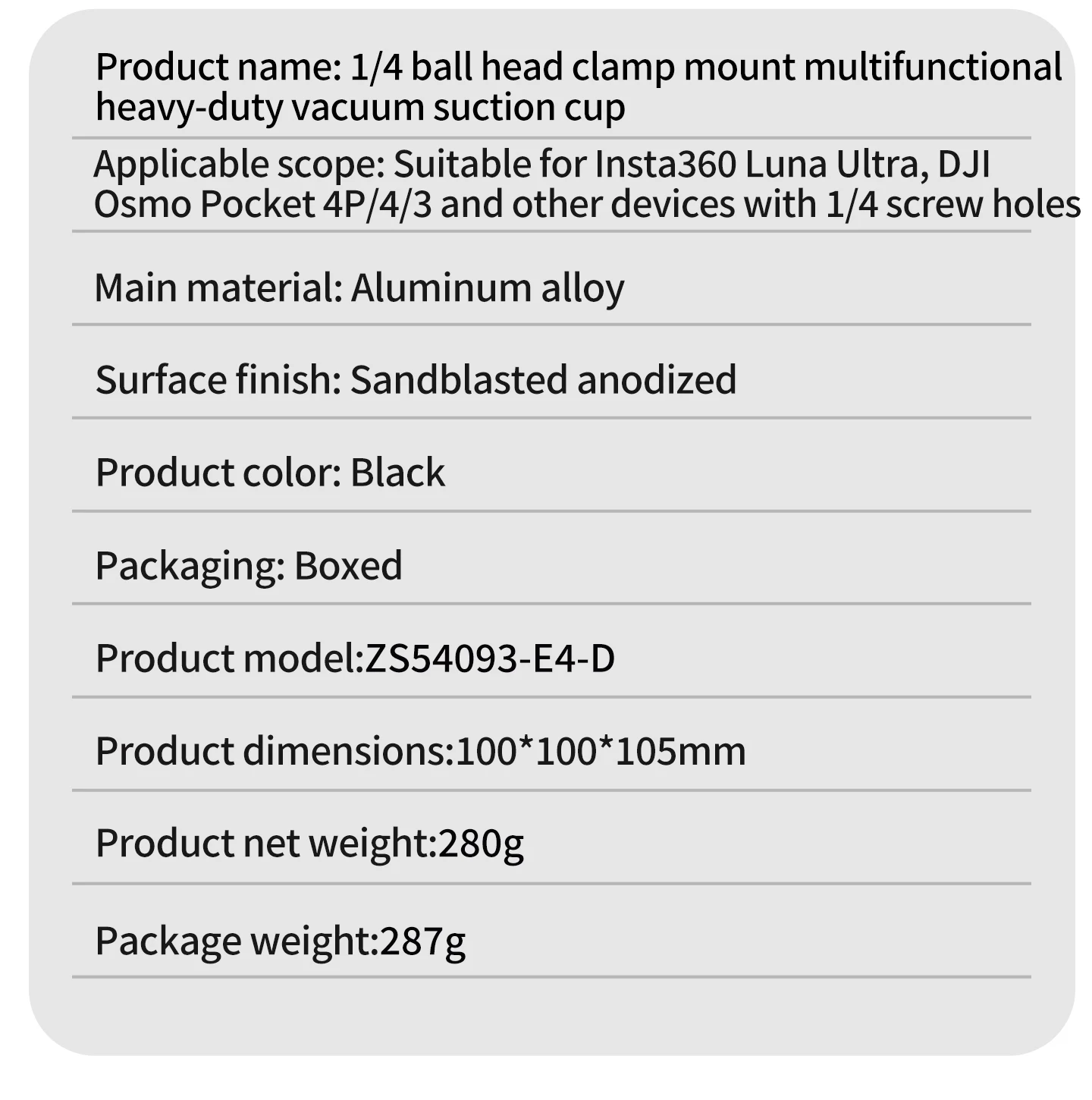 20KG Saugvakuumaufnahmehalterung für Auto Glas- und Metalloberflächen 1/4 Zoll Schraubadapter für Insta360 Luna Ultra DJI Osmo Pocket 4P Gimbal – Detail 16