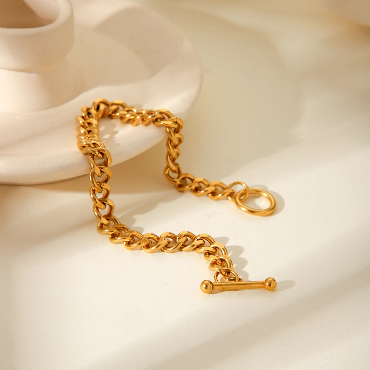 Vintage 18k Vergoldetes Edelstahl-Armband Übertriebenes Design Herren Damen Dicke Kette O-Verschluss Armband Party-Schmuck Geschenke – Detail 7