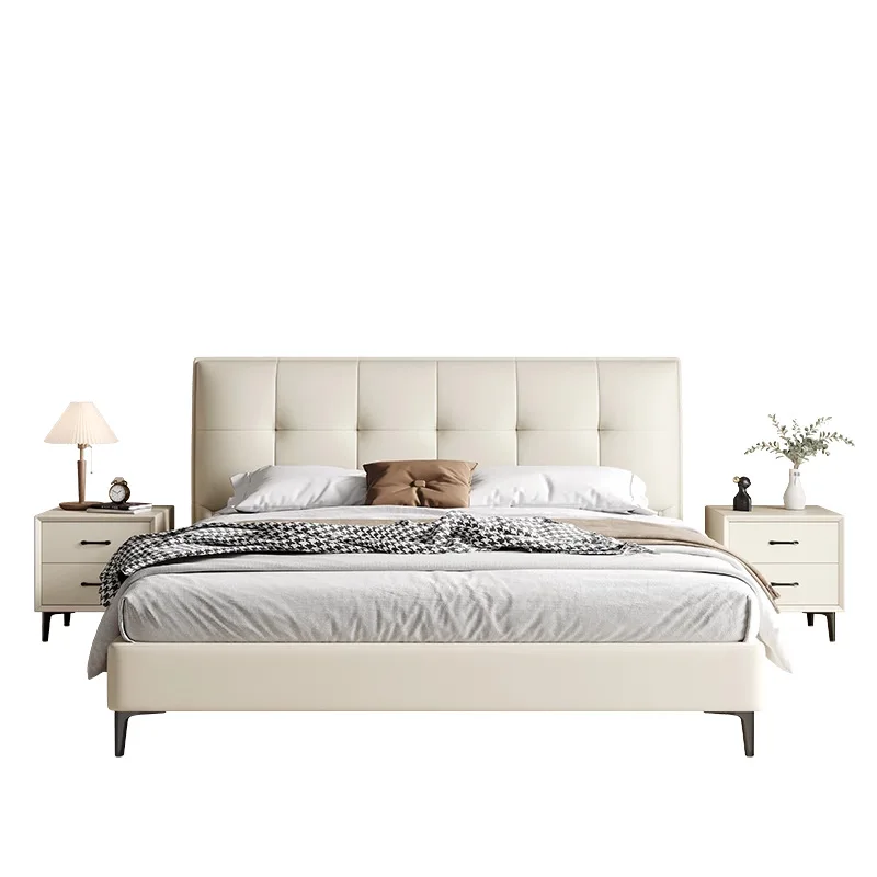 

European leather bed, simple and light luxury, master bedroom 1.8 meters double bed