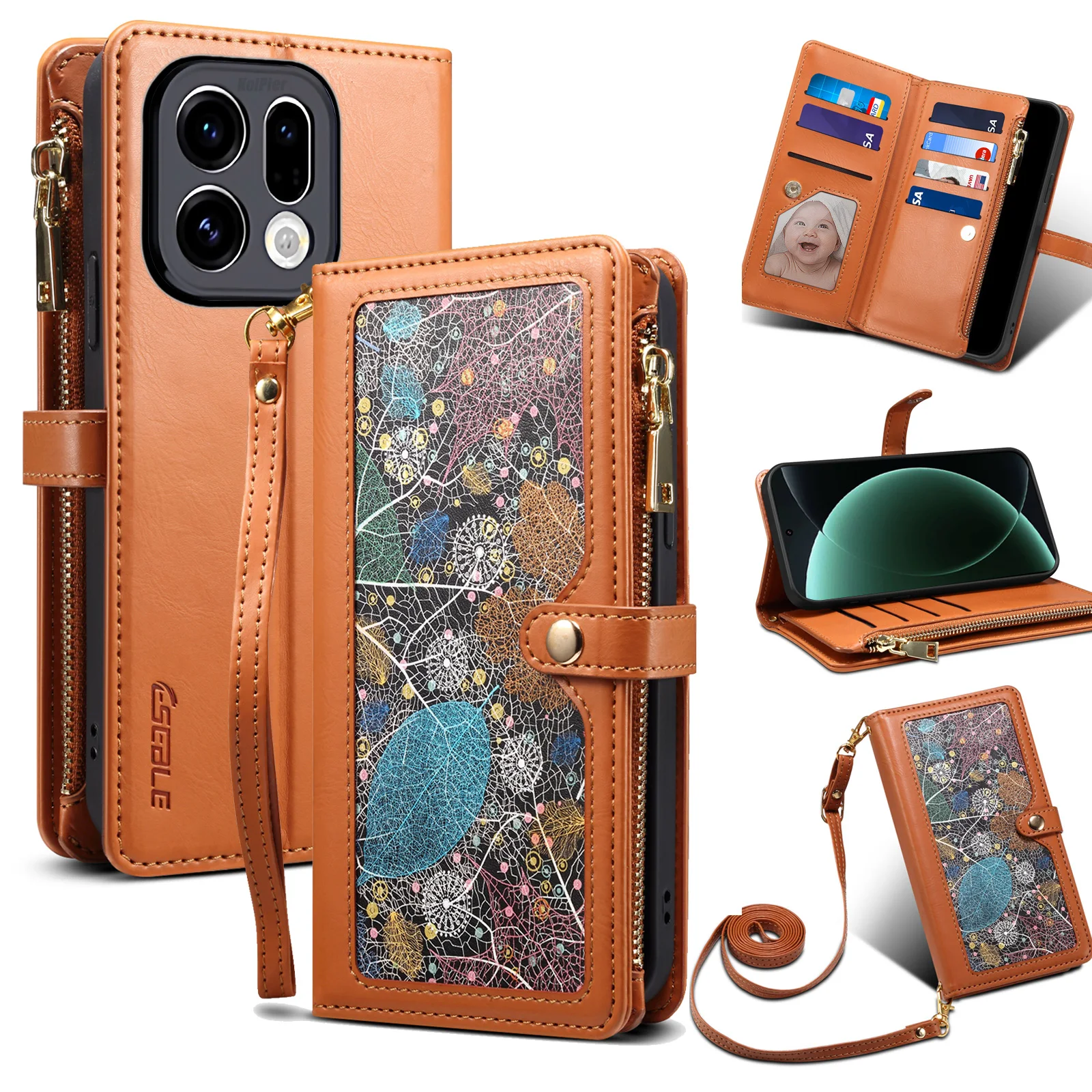 

Ремешок с принтом, кошелек на молнии, флип-кожаный чехол для OPPO FindX9 PRO, чехол для мобильного телефона с отделением для карт и бесплатной веревкой