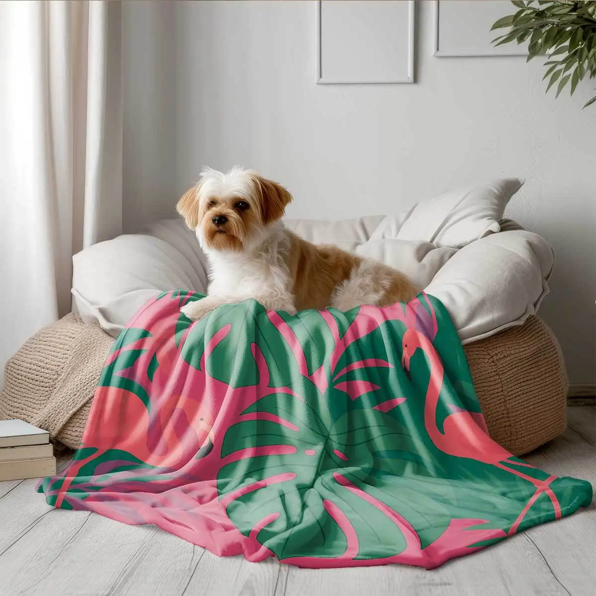 Green Leaf Printed Flannel Blanket Colorfast Soft Sofa Bed Cover Throw Blanket Travel Air Conditioning Nap Blanket Pet Dog Throw