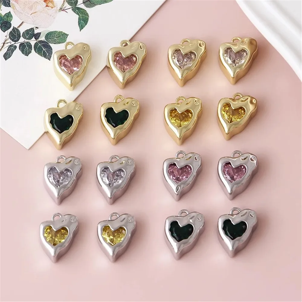 

DIY Handmade Heart-shaped Bracelet Semi-finished Accessory Material 18k Copper-plated Irregular Heart Zircon Inlaid Heart Pendan