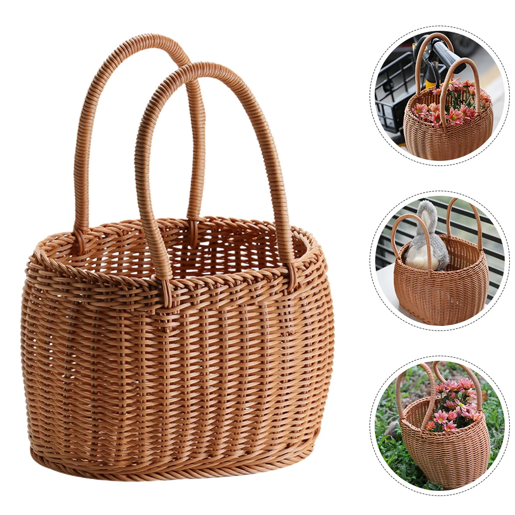 

Portable Fruit Basket Picnic Flower Hand Woven Basket. With Handle Handles Storage