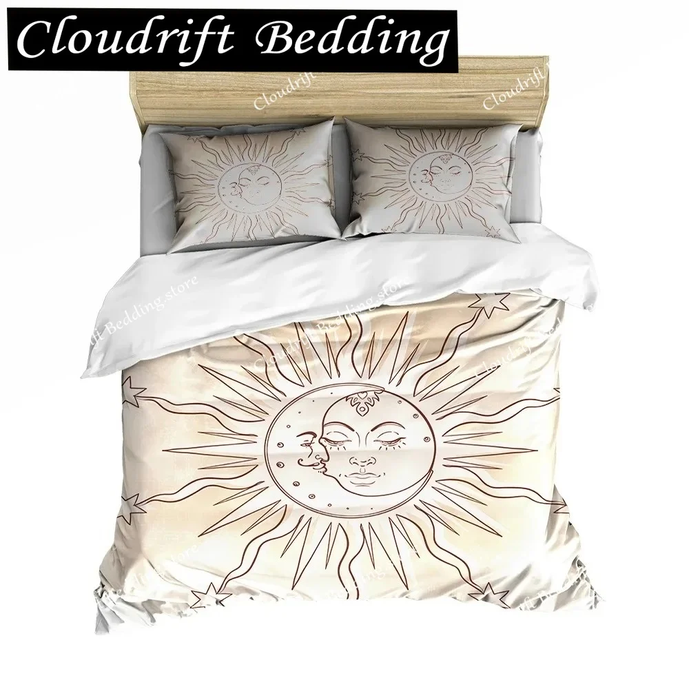 Sun Duvet Cover Colorful Mushrooms Bedding Burning Sun Comforter Cover Halloween Skull Hippie Style Bedding Bedroom Decoration
