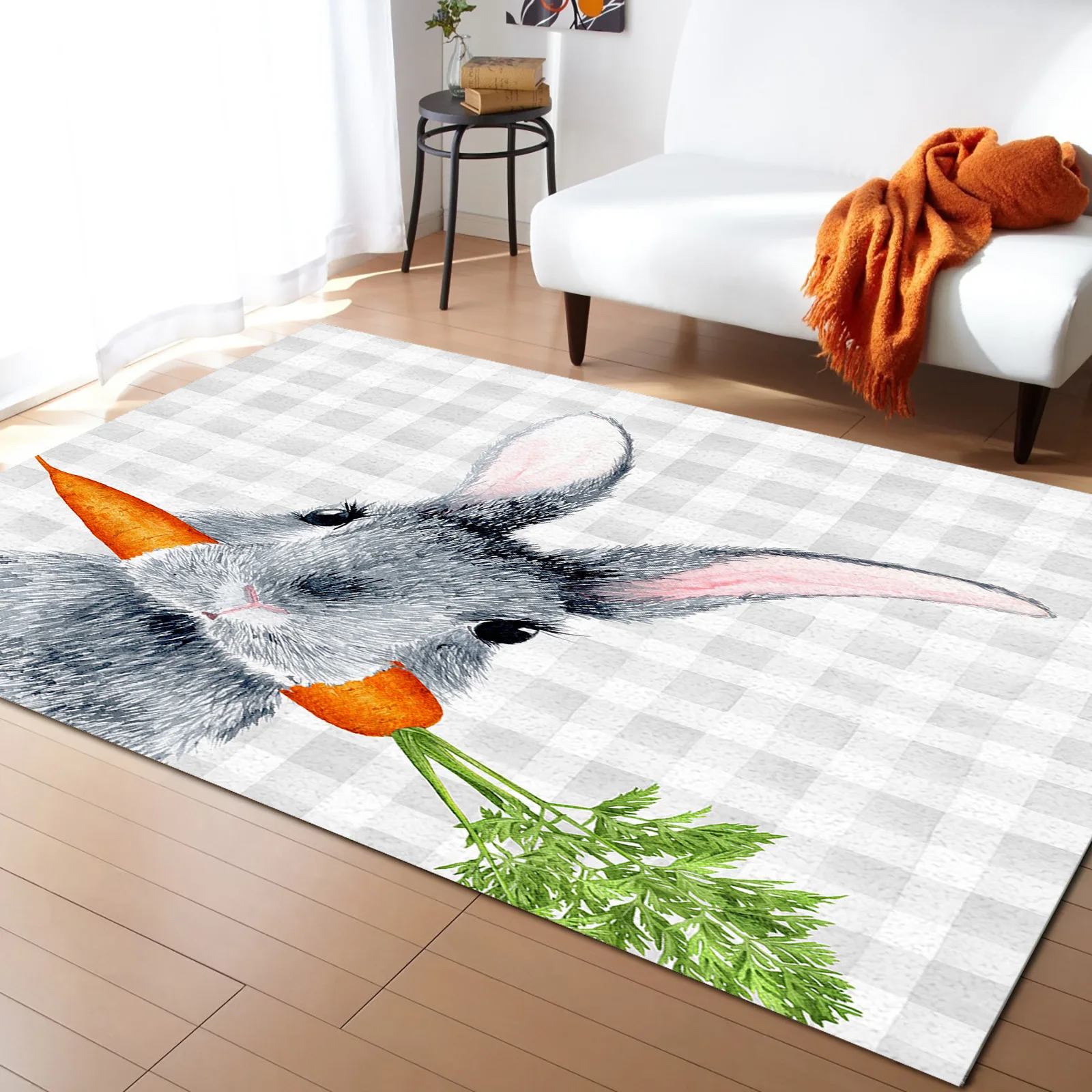 Easter Rabbit Carrot Country Plaid Living Room Floor Mat Children's Bedroom Bedside Carpet Kitchen Door