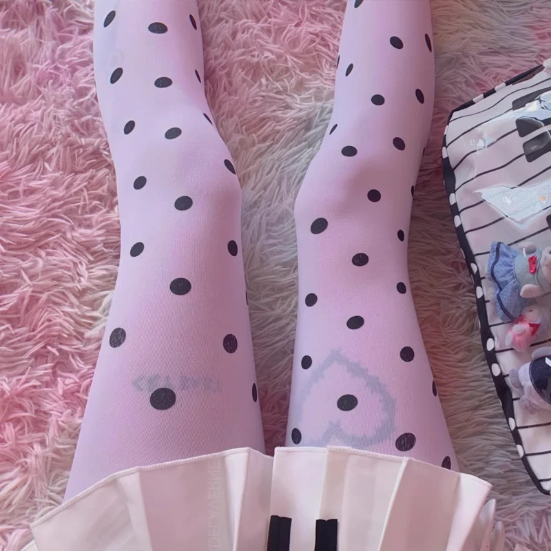 

Белые винтажные колготки в горошек в японском стиле, тонкие шелковистые колготки, непрозрачные чулки для женщин и девочек