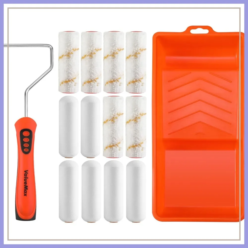 

14-Piece 4 Inch Paint Roller Kit with High-Density Foam & Microfiber Rollers, Paint Tray for Cabinets, Doors, Craft Work