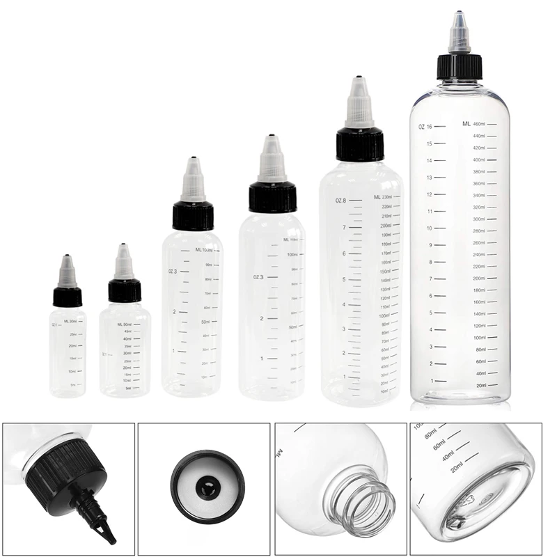 

20Pcs 30ml 60ml 100ml 120ml 250ml Plastic Empty Ink Bottles W/ Twist Top Caps Clear Tattooing Accessories Pigment Ink Containers