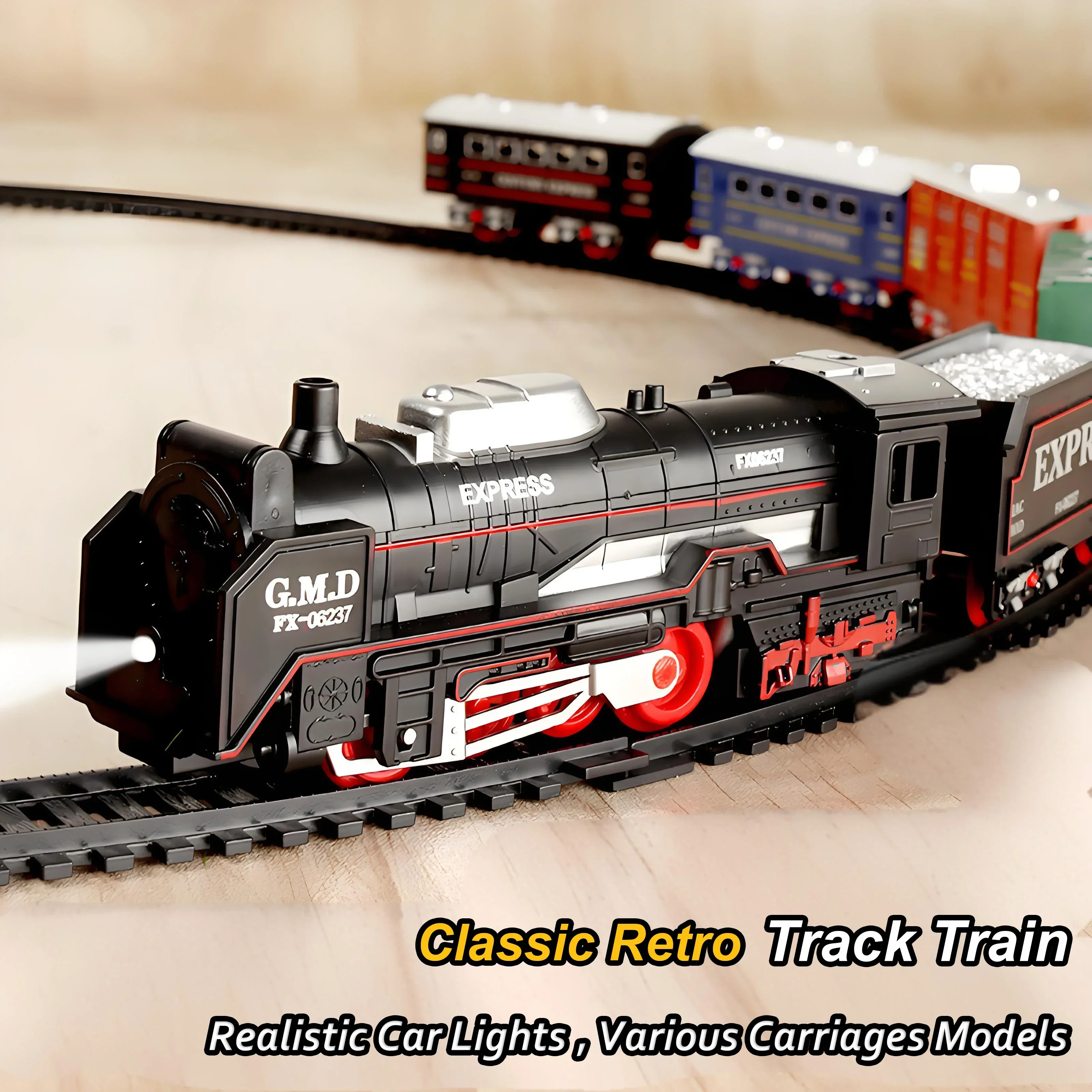 Kids Electric Train Set with Light-Up Tracks, DIY Railway Model Toy Steam Locomotive Sounds, Educational Playset for Boys& Girls